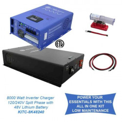 Aims Power KITC-8K48240 off Grid/ Back Up 8,000 Watt Pure Sine Inverter Charger 120V/240V & 48V Lithium Battery Kit