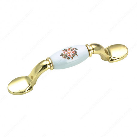 Richelieu BP380213061 Traditional Metal and Ceramic Pull with Floral Pattern
