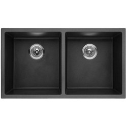 American Imaginations 2ZMJ1 32" Black Granite Composite Kitchen Sink w/ 2 Bowl, Deck Mount Faucet