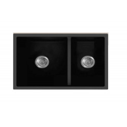 American Imaginations 2ZQLB 27" Black Granite Composite Kitchen Sink w/ 2 Bowl, Modern Style