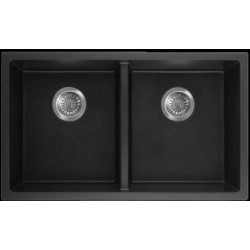 American Imaginations 2ZQN5 34" Black Granite Composite Kitchen Sink w/ 2 Bowl, Modern Style