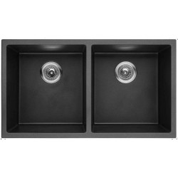 American Imaginations 2ZMKY 32" Black Granite Composite Kitchen Sink w/ 2 Bowl, Wall Mount Faucet