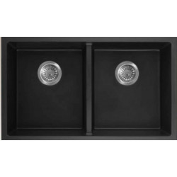 American Imaginations 2ZQND 30" Black Granite Composite Kitchen Sink w/ 2 Bowl, Modern Style