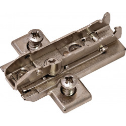 Hafele 348.38. Grass Tiomos, Wing Baseplate, 2-Point Fixing w/ 5 mm Dowels, Steel, Nickel-Plated