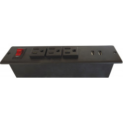 Hafele 822.09. Charging Bar, 3 Outlet, 2 USBs, Plastic, Black, 209 D x 53 W x 45 H mm