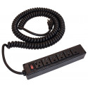 Hafele 822.09.340 Power Strip, 6 Outlet w/ Spiral Power Cord, Plastic, Black, 240 D x 48 W x 41 H mm