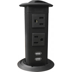 Hafele 822 Pop-Up Power Station, 2 AC Grounded Outlets, Plastic, Black, 258 D x 89 W x 89 H