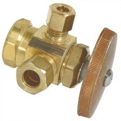 Brass Craft R1700RX RD Brass Dual Outlet Stop Valve, 1/2-In. x 3/8-In. x 1/4-In.
