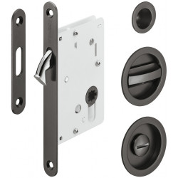 Hafele 911.26.522 Mortise Locks for Sliding Doors w/ Compass Bolt, Bathroom/WC, Graphite Black, PVD Coated