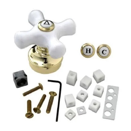 Brass Craft Service Parts SH5740 Fit-All Tub & Shower Handle, Broach N/A, Polished Brass Base With White Ceramic