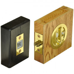Johnson Hardware 15213PK1 Auto-Latching Pocket Door Lock Set, Bright Brass, 1-3/8" Door Thickness