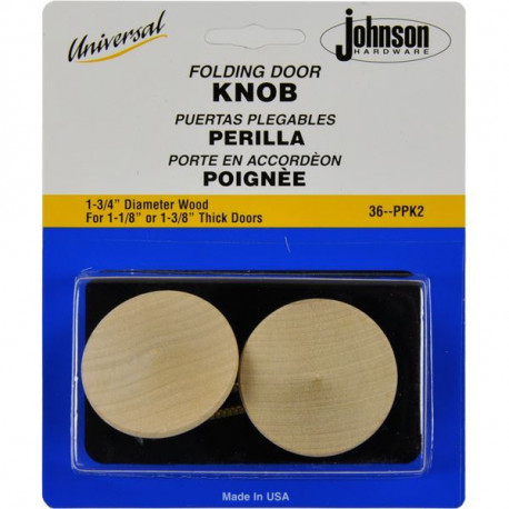 Johnson Hardware 36--PPK2 Universal Folding Door Knob, Wood(Birch), 1.75" Dia., 2/Pk