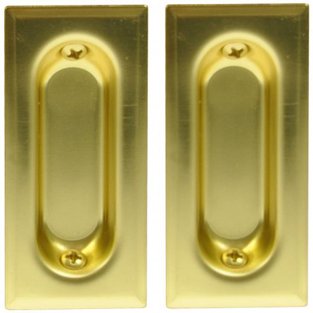 Johnson Hardware 40-3PPK2 Universal Rectangular Sliding Door Flush Pull Set, Bright Brass , 1.34" x 2.97", 2/Pk