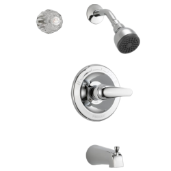Delta Faucet Co P188720 Tub & Shower Faucet + Showerhead, Chrome, With Single Handle Lever & Clear Acrylic Knob Handle
