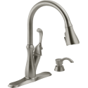 Delta Faucet Co 19950Z-SSSD-DST Arabella High Arc Kitchen Faucet With Pull-Down ShieldSpray + Soap Dispenser, Single Handle, Stainless Steel