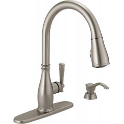 Delta Faucet Co 19962Z-SSSD-DST Charmaine High Arc Kitchen Faucet With Pull-Down Spray + Soap Dispenser, Single Handle, Stainless Steel