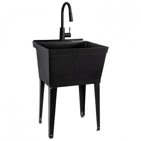 Coda Resource Ltd 040US6508BLKBLK Black Laundry Utility Sink, Black Pull-Down Faucet