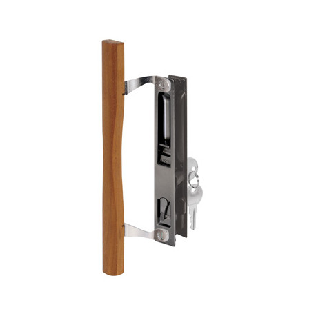 Prime Line C 1032 Sliding Glass Door Handle Set, Diecast and Wood, Hook Style, 6-5/8 In.