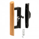 Prime Line C 1107 Sliding Patio Door Handle, Black Diecast, Hardwood Handle, Surface Hook