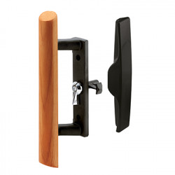 Prime Line C 1095 Sliding Glass Door Handle Set, Black Diecast, Wood Handle, 3-1/2 In.