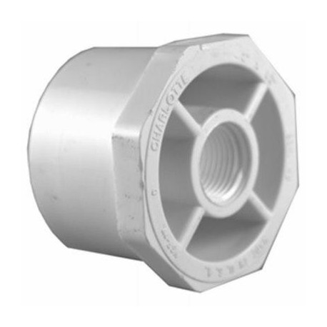 Charlotte Pipe & Foundry Company PVC 02108  2000HA Schedule 40 Pipe Reducer Bushing, Spigot x Thread, White, 1-1/2 x 1-1/4 in