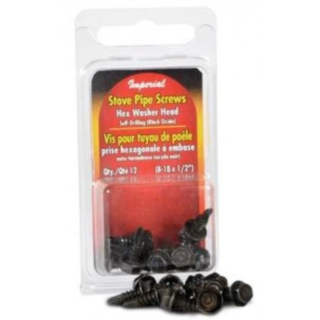 Imperial KK0170-B Stove Pipe Screws, Black Oxidized, Hex Head, Self-Tapping, 8-18 x 1/2 in, 12-Ct.
