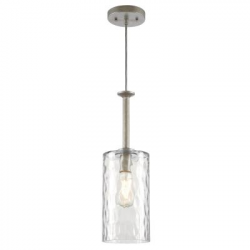 Westinghouse 61252 Hernando One-Light Indoor Mini Pendant, Industrial Steel, Clear Hammered Glass