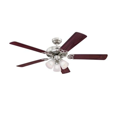 Westinghouse 72371 Vintage Indoor Ceiling Fan w/ Dimmable LED Light Fixture, Brushed Nickel, 52"