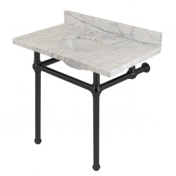 Kingston Brass KVPB3630MB Marble Console Sink with Brass Feet, Carrara Marble, 36"