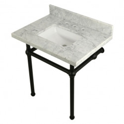 Kingston Brass KVPB3030MBSQ Marble Console Sink with Brass Feet, Carrara Marble, 30"