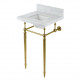 Kingston Brass KVPB1917M Carrara Marble Console Sink with Brass Legs (8" Faucet Drillings), Marble White