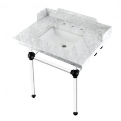 Kingston Brass LMS3030MASQ Carrara Marble Console Sink with Acrylic Legs, Marble White, 30"