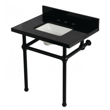 Kingston Brass KVPK3030KBSQ Console Sink with Brass Legs, Black Granite, 30"