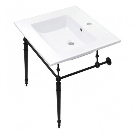 Kingston Brass KVPB25227W1 Console Sink With Brass Legs, White, 25"