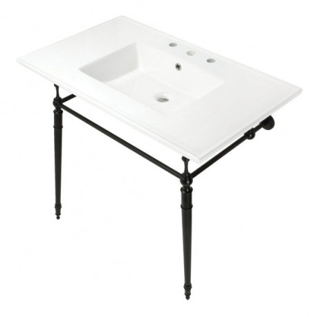 Kingston Brass KVPB37227W8 Ceramic Console Sink with Brass Legs, White, 37"