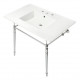 Kingston Brass KVPB37227W8 Ceramic Console Sink with Brass Legs, White, 37"