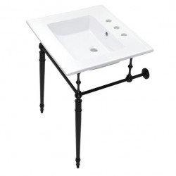 Kingston Brass KVPB25227W8 Ceramic Console Sink with Brass Legs, White, 25"