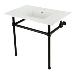 Kingston Brass KVBH37227 Ceramic Console Sink with Brass Legs (1 Hole), White, 37"