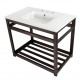 Kingston Brass VWP3722W8A Ceramic Console Sink with Steel Base and Shelf (8 in, 3 Hole), White, 37"