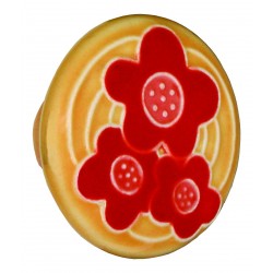 Acorn PR4 Ceramic Knob Lg Rd Yellow w/3 Orange Flowers