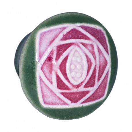 Acorn PR6 Ceramic Knob Sm Rd Green w / Sq Mauve Rose