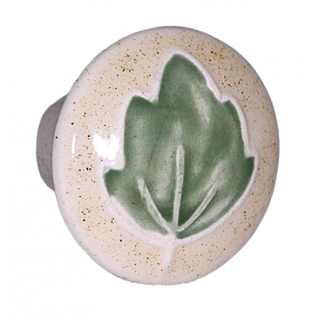 Acorn PRA Ceramic Knob Sm Rd Tan w / Green Leaf