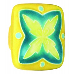 Acorn PS2 Ceramic Knob Lg Sq Yellow & Teal "X" Design