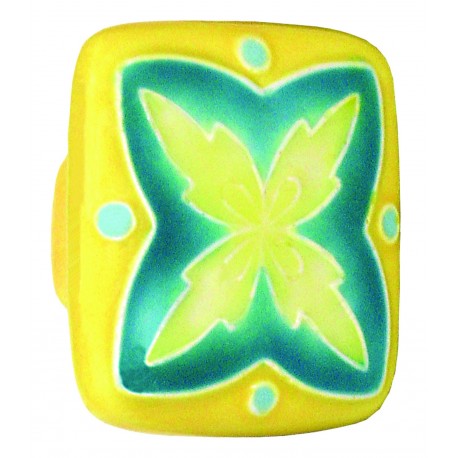 Acorn PS2 Ceramic Knob Lg Sq Yellow & Teal "X" Design