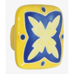 Acorn PS8 Ceramic Knob Lg Sq Yellow & Blue "X" Design