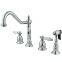 Kingston Brass KS1791PLBS Heritage Two-Handle 4-Hole Deck Mount Widespread Kitchen Faucet with Brass Sprayer, Polished Chrome