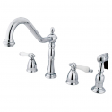Kingston Brass KB1791PLBS Two-Handle 4-Hole Deck Mount Widespread Kitchen Faucet with Brass Sprayer, Polished Chrome