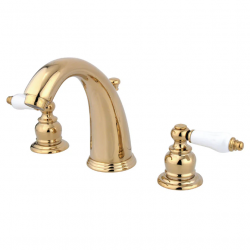 Kingston Brass KB982PL Victorian Two-Handle 3-Hole Deck Mount Widespread Bathroom Faucet with Retail Pop-Up Drain, Polished Brass