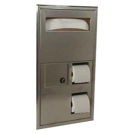 Bobrick B-3574 3579 ClassicSeries Recessed Partition-Mounted Seat-Cover Dispenser, Sanitary Napkin Disposal and Toilet Tissue Dispens