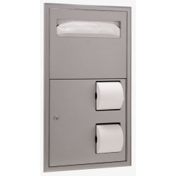 Bobrick B-3474 ClassicSeries Recessed Partition Mounted Seat-Cover Dispenser and Toilet Tissue Dispenser with Center Mounting